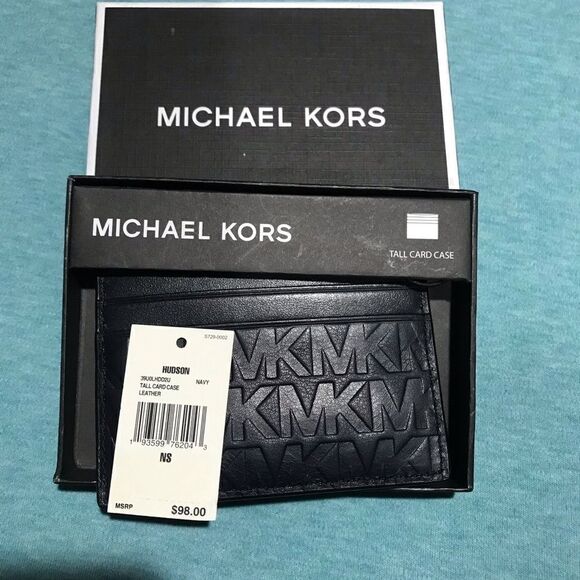 Michael Kors LEATHER Men's Tall Embossed Leather Card Case - Picture 6 of 11